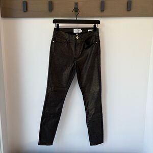 FRAME Le High Skinny Metallic Jeans Old Gold Size 26 Stretch Denim